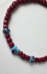 El Yapımı Murano Cam Boncuk Kolye Kırmızı Küp-Mavi Kalp Nazar Boncuğu