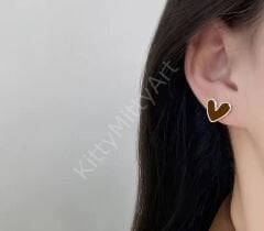 Mini Kalp Kahverengi Küpe