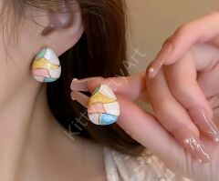 Damla Model Renkli Bloklu Küpe