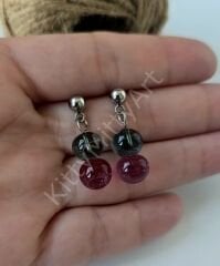 Topik Cam Boncuk Çelik Küpe